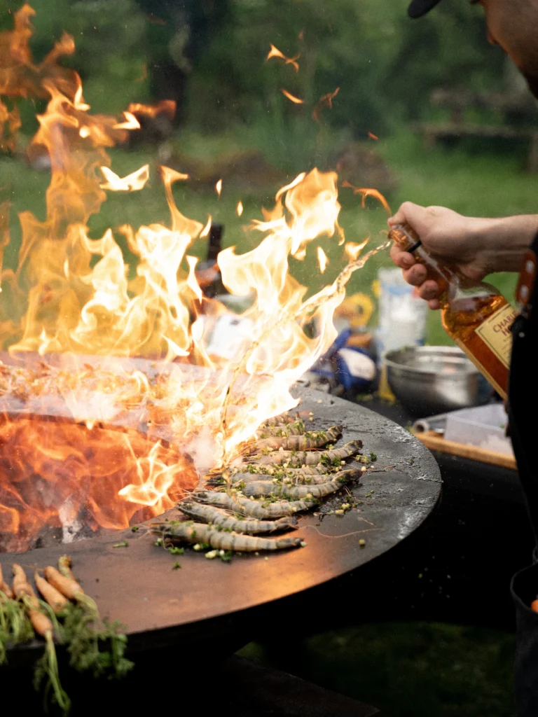 Gambas flambés au brasero